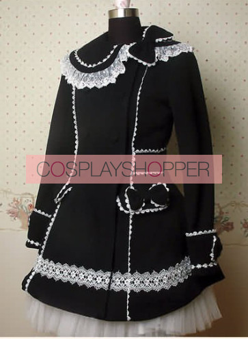 Black and White Long Sleeves Lace Bow Lolita Coat