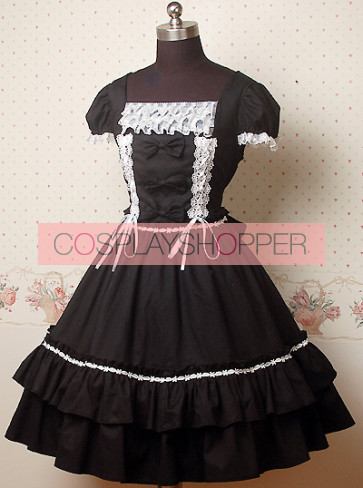 Black and White Puff Sleeves Bow Lolita Dress