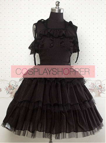 Chiffon Black Sleeveless Ruffles Lolita Dress