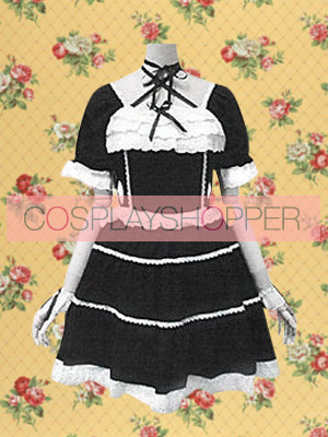 Black Short Sleeves Gothic Lace Tie Lolita Dress