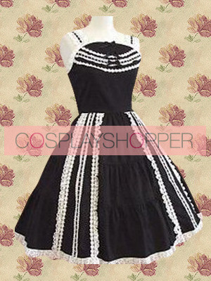 Black Sleeveless Gothic Spaghetti Pintuck Gothic Lolita Dress