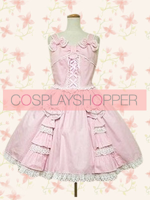 Cute Pink Sleeveless Bow Lace Lolita Dress