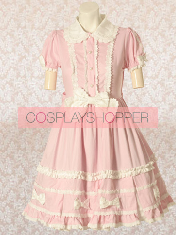Pink Short Sleeves Bow Sweet Lolita Dress