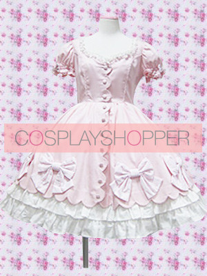 Pink Puff Sleeves Bow Sweet Lolita Dress