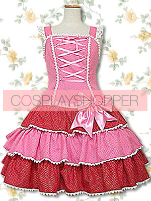 Pink And Red Sleeveless Lace Sweet Lolita Dress