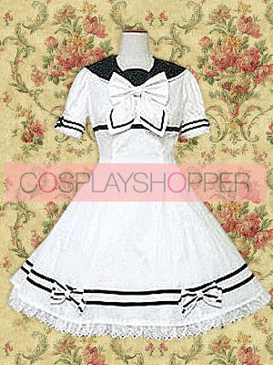 White Short Sleeves Bow School Lolita Dress