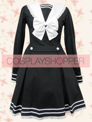 Black Long Sleeves School Lolita Dress With White Bow