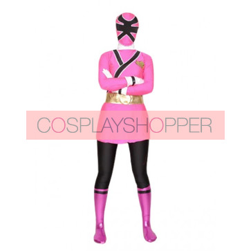 Pink And Black Lycra Shiny Metallic Superhero Zentai Suit