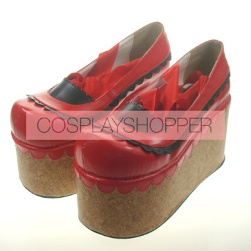 Red 3.9" Heel High Beautiful Patent Leather Round Toe Ankle Straps Platform Women Lolita Shoes