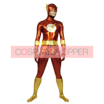 Red And Gold Shiny Metallic Superhero Zentai Suit