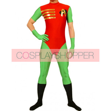 Red And Green Lycra Spandex Superhero Zentai Suit