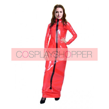 Red Long Sleeves Front Zipper PVC Zentai Suit