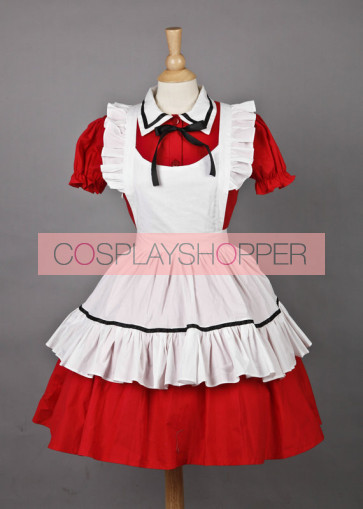 Red Short Sleeves Lovely Cosplay Maid Costume
