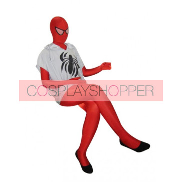 Red Spiderman Lycra Spandex Zentai Suit With White T-shirt
