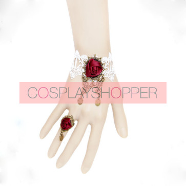 Retro Rose Lace Handmade Lolita Bracelet And Ring Set
