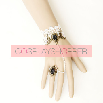 Retro White Lace Handmade Lolita Bracelet And Ring Set
