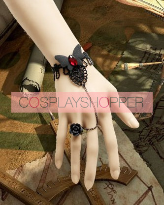 Rococo Butterfly Rose Lolita Bracelet And Ring Set
