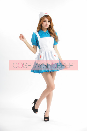 Sky-blue Sweet Turndown Collar French Maid Costume