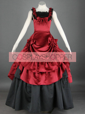 Sleeveless Red And Black Floral Double-Layer Cotton Lolita Prom Dress