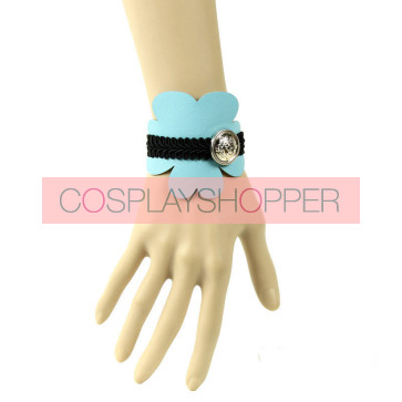Sweet Blue Leather Button Lady Lolita Wrist Strap