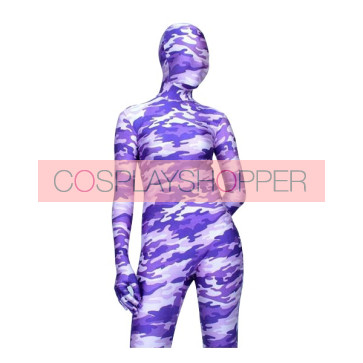 Violet Lycra Spandex Camouflage Unisex Zentai Suit