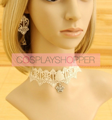 White Classic Lace Metal Crown Lolita Necklace