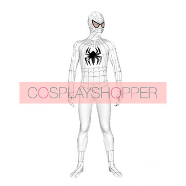 White Lycra Spandex Spiderman Zentai Suit With Black Spider