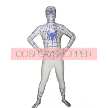 White Lycra Spandex Spiderman Zentai Suit With Blue Spider