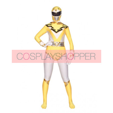 Yellow And White Lycra Spandex Unisex Superhero Zentai Suit