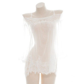 White Sexy Transparent Lace Sleepwear