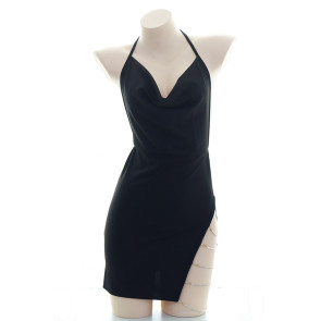 Black Sexy Backless Slit Dress Lingerie