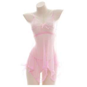 Pink Sexy Girl's Transparent Lace Sleepwear