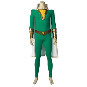 Captain Marvel Shazam Freddy Freeman Green Suit Cosplay Costume
