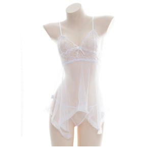 White Sexy Girl's Transparent Lace Sleepwear