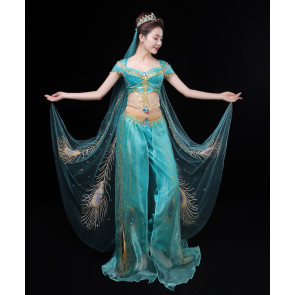 2020 Movie Aladdin Princess Jasmine Green Suit Cosplay Costume