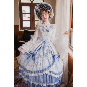 Blue Ruffles Elegant Long Sleeves Lolita Dress