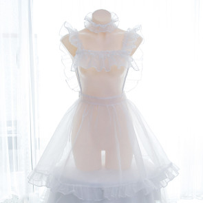 White Sexy Transparent Maid Dress