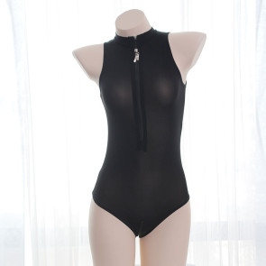 Black Sexy Zip Transparent Japanese Sukumizu Swimsuit