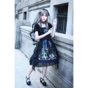 Black Vintage  Ruffles Short Sleeves Lolita Dress