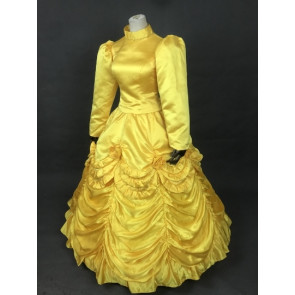 Disney Beauty and the Beast Princess Belle Yellow Suit Cosplay Costume With Cape
