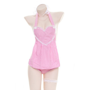 Sexy Pink Plaid Maid Suit