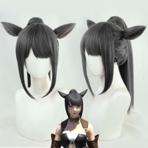 Black 50cm Final Fantasy XIV Cat Girl Miqo'te Cosplay Wig