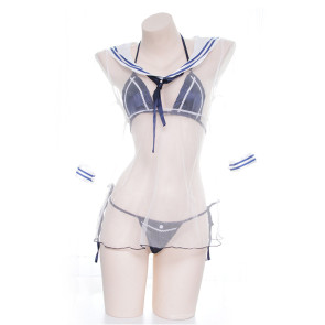 Sexy Sailor Suit Transparent Bikini Set