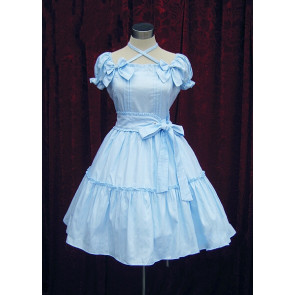 Blue Short Sleeves Bow Cotton Sweet Lolita Dress