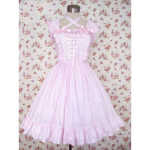Light Pink Short Sleeves Bow Cotton Sweet Lolita Dress