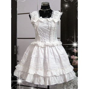 White Sleeveless Ruffle Cute Cotton Lolita Dress