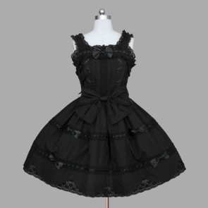 Black Sleeveless Bandage Bows Cotton Gothic Lolita Dress