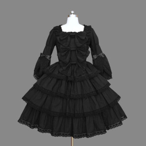 Black Layered Lace Cotton Gothic Lolita Dress