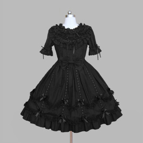 Black Round Neck Bows Cotton Gothic Lolita Dress
