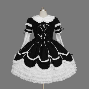 Black And White Beautiful Lace Cotton Gothic Lolita Dress